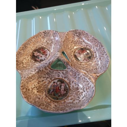 Pretty Serving Dish Classic Scenes Against Floral Background. Makers mark empire