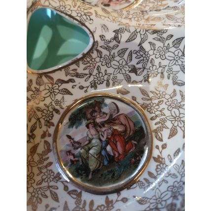 Pretty Serving Dish Classic Scenes Against Floral Background. Makers mark empire