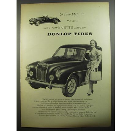 1954 Dunlop Tires Ad - Like the MG TF the new MG Mangette rides on Dunlop Tires