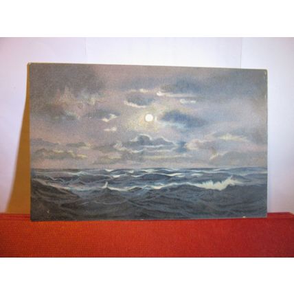 moonlit seascape used antique postcard 1904 pm #