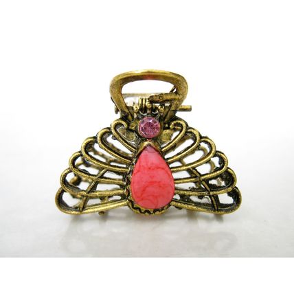 Small peacock shaped jeweled antique bronze hair claw clip