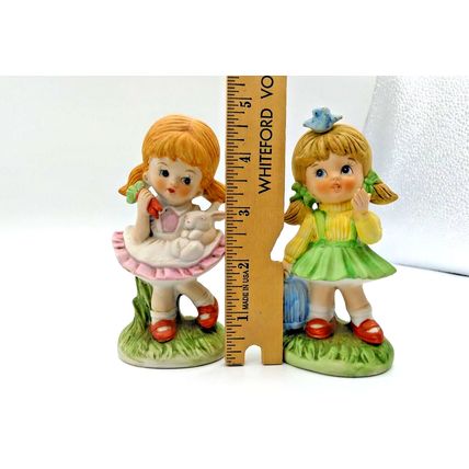 (2) Homco Little Girls Figurines w/Carrots, and Carry Sack - Cute and Adorable!