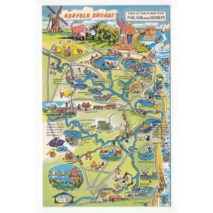 Norfolk Broads Map Postcard 36348