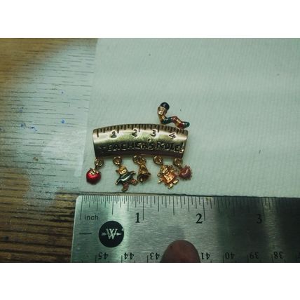 Danecraft Teachers Rule Brooch/Pin W/Charms Vintage Estate 1.5” Signed