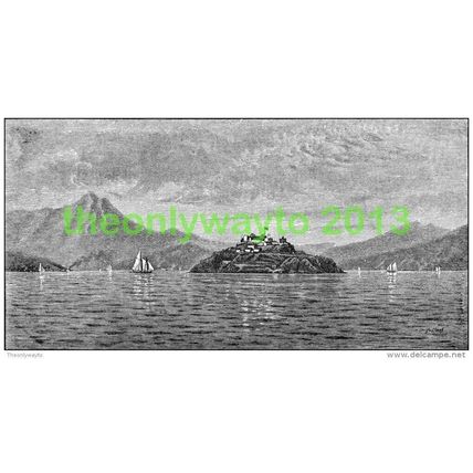 SAN FRANSICO BAY & ALCATRAZ ISLAND, CALIFORNIA, USA, ILLUSTRATION, MODERN REPRO