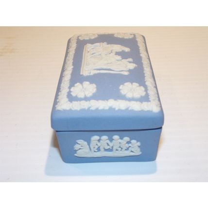 Wedgewood Jasperware Vesta Blue Match Trinket Box Made in England