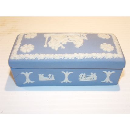 Wedgewood Jasperware Vesta Blue Match Trinket Box Made in England