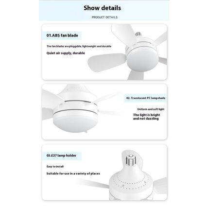 LED Straight Leaf Fan Lamp E27 Screw Detachable Fan Blade Bedroom Three-color Di