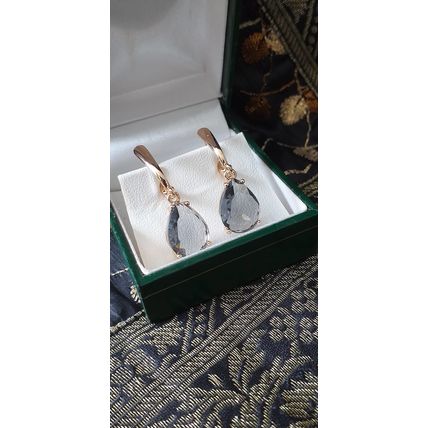 Vintage 1990-s 14 Ct Rolled Gold Grey Quartz Earrings-Hallmarked 585 RG