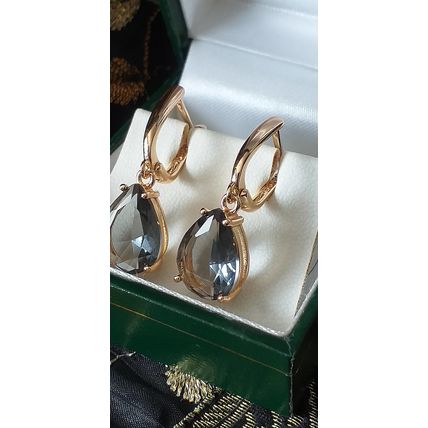 Vintage 1990-s 14 Ct Rolled Gold Grey Quartz Earrings-Hallmarked 585 RG