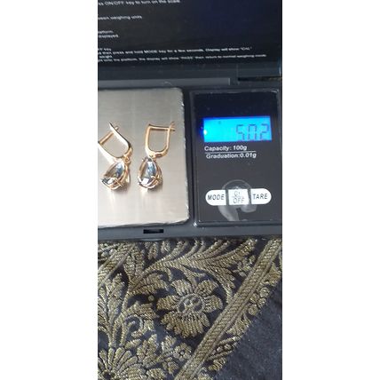 Vintage 1990-s 14 Ct Rolled Gold Grey Quartz Earrings-Hallmarked 585 RG