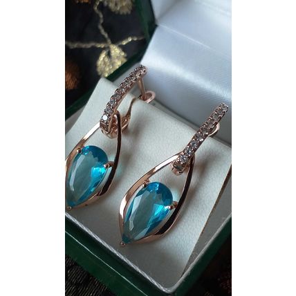 Vintage 1990-s 14 Ct Rolled Gold Aquamarine/ Zircon Earrings - Hallmarked 585 RG