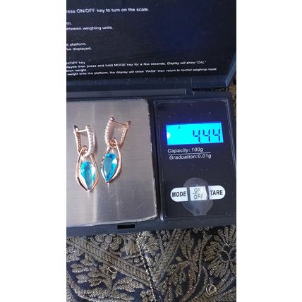 Vintage 1990-s 14 Ct Rolled Gold Aquamarine/ Zircon Earrings - Hallmarked 585 RG
