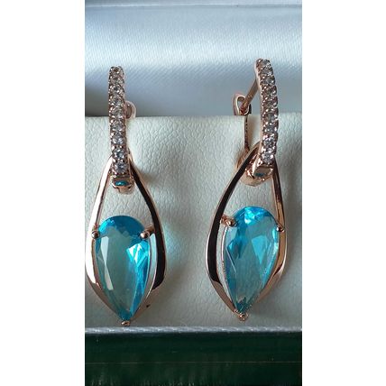 Vintage 1990-s 14 Ct Rolled Gold Aquamarine/ Zircon Earrings - Hallmarked 585 RG