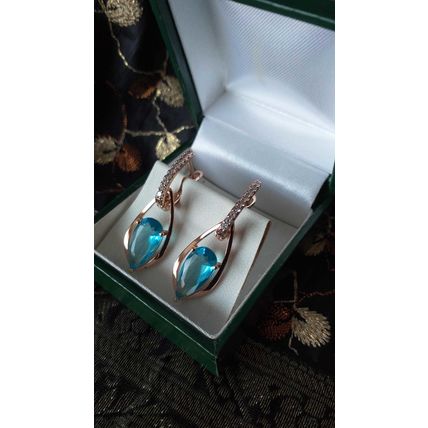 Vintage 1990-s 14 Ct Rolled Gold Aquamarine/ Zircon Earrings - Hallmarked 585 RG