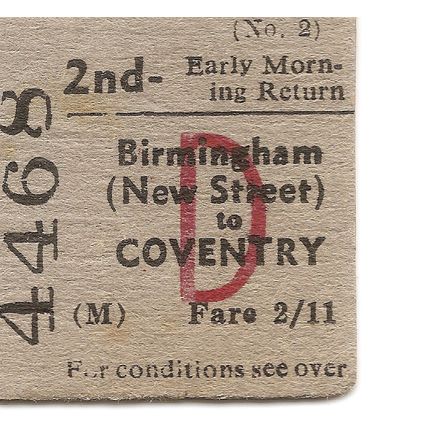 B.T.C. Edmondson Ticket - Birmingham New Street to Coventry