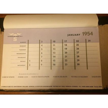 1954 Mid Century Calendar STEMMLER Amsterdam, Animal Ink Drawings 70 years old