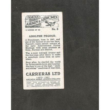 Cigarette Card Carreras Famous Airmen & Women 1936 #8 Andre Pegoud