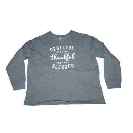 Womens Sweater Size XL Positive Be Grateful Thankful Blessed Gray Long Sleeve