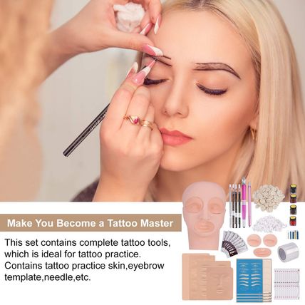 Microblading Practice Kit with Skin, Eyebrow Tattoo Kit, Flat Mannequin Head Lip