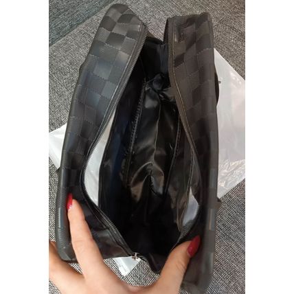 Black Stylish Checkered PVC Clear Cosmetic Bag