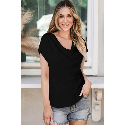 Black Cowl Neck Bat Sleeve T Shirt