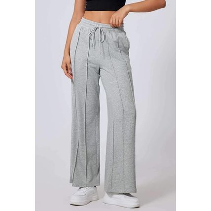 Gray Seamed Drawstring High Waist Wide Leg Sweatpants