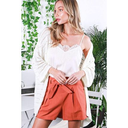 White Pointelle Knit Bracelet Sleeve Open Cardigan