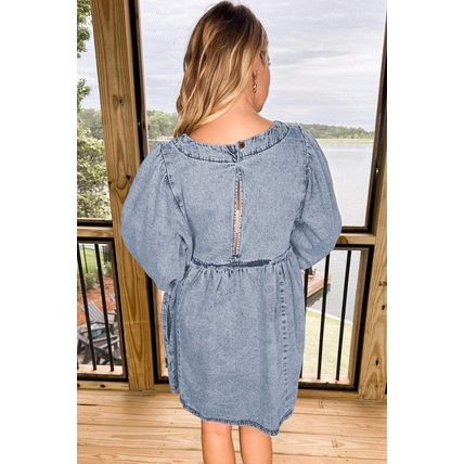 Beau Blue Light Wash High Waist Loose Fit Denim Mini Dress