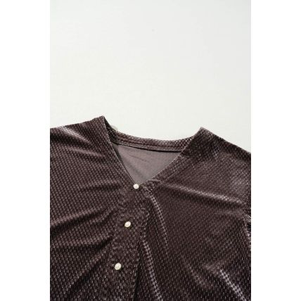 Dark Brown Textured Velvet V Neck Shift Dress