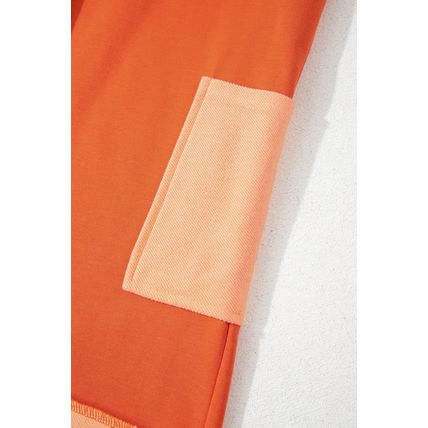 Russet Orange Two-tone Short Sleeve V Neck Patched Pocket Loose Romper