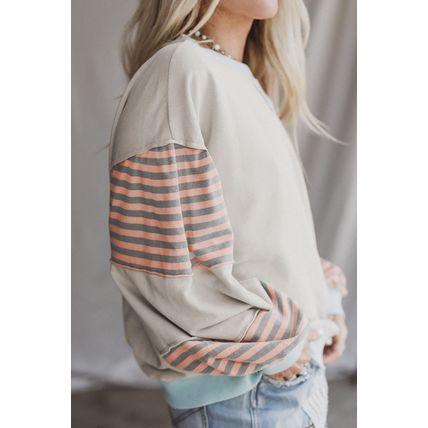 Jet Stream Striped Colorblock Patchwork Drop Shoulder Sweatshirt