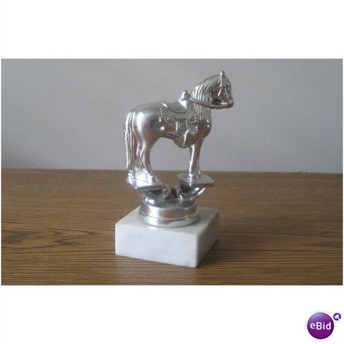 HORSE - VINTAGE SILVER TONE WESTERN HORSE TROPHY WITH MARBLE BASE