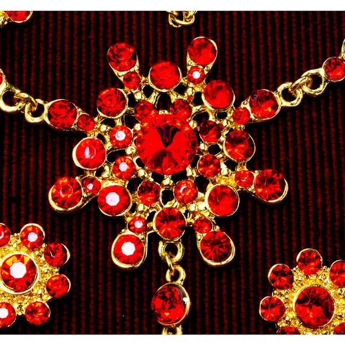 Bride Necklace Red Crystal Pendant Gold Plated Earring Set Chain Jewellery 2254