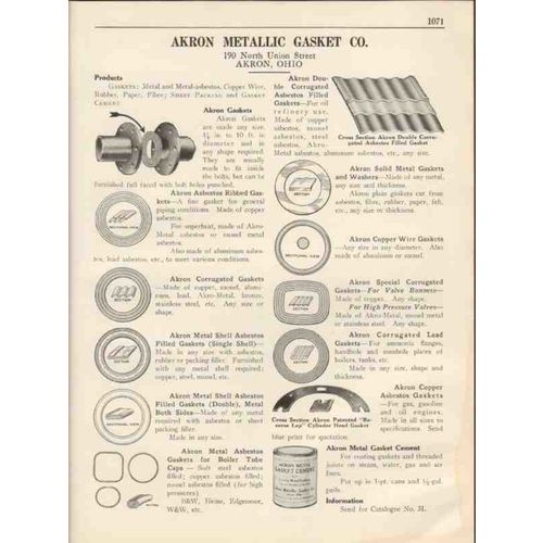 akron metallic gasket company 1931 metal asbestos vintage catalog