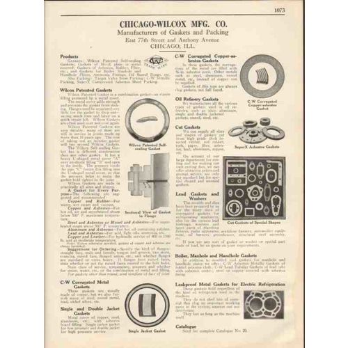 chicago-wilcox mfg company 1931 gaskets asbestos lead vintage catalog