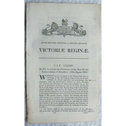 1854 Act of Parliament: Augmentation of Benefices