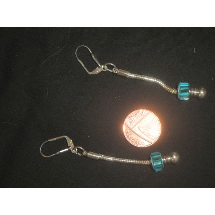 Exclusive turquoise baguette cut glass euro bead leverback earrings