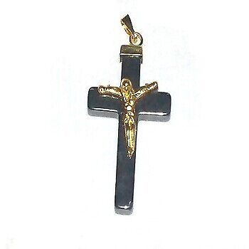 Golden Body Crucifix on a Hematite Cross Pendant