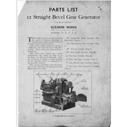 Gleason 12 Inch Straight Bevel Gear Generator Parts Catalogue 33 SD4581M744 PDF