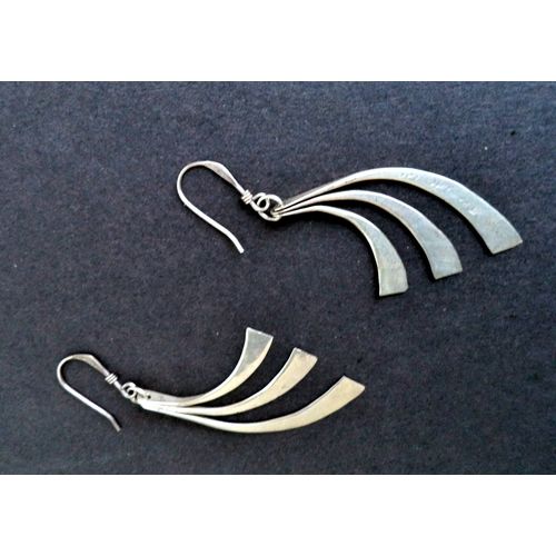 Artisan Signed Vintage Sterling Silver Mobile Fan Dangle Drop Earrings Jewelry