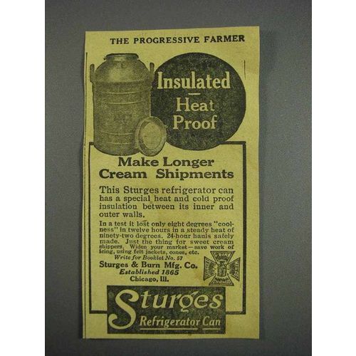 1916 Sturges Refrigerator Can Ad - Insulated Heat Proof