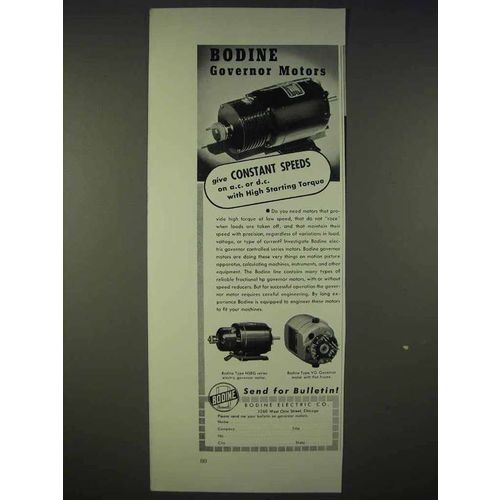 1939 Bodine Governor Motors Ad - Constant Speeds