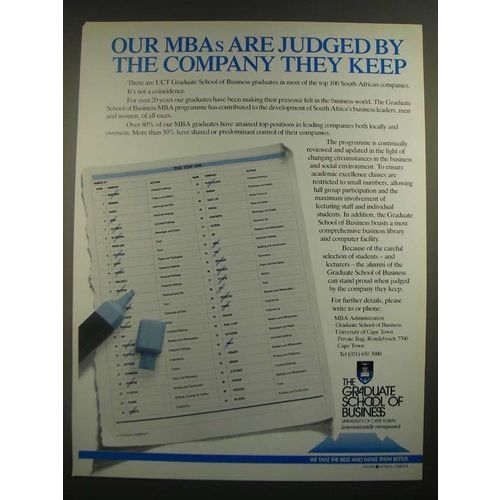 1988 The Graduate School of Business University of Cape Town Ad