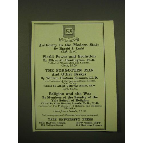 1918 Yale University Press Ad - Authority in the Modern State by Harold J. Laski
