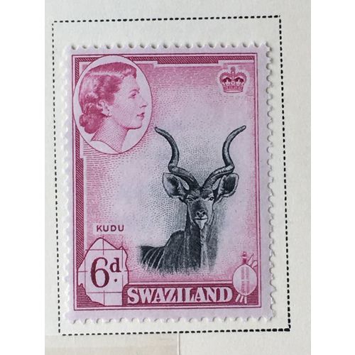 Swaziland QEII 1956 6d Black & Magenta Mounted Mint MM SG 58 Stamp warrior dress