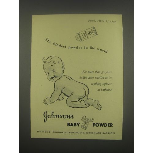 1949 Johnson's Baby Powder Ad - The kindest powder in the world
