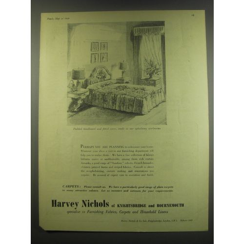 1949 Harvey Nichols Fabrics, Carpets and Linens Ad - Padded headboard