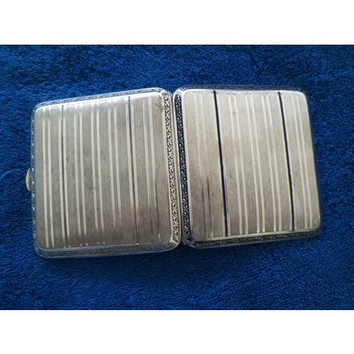 VNTG ALPACCA SILVER & ENAMEL CIGARETTE CASE GOLD BLUSH INTERIOR