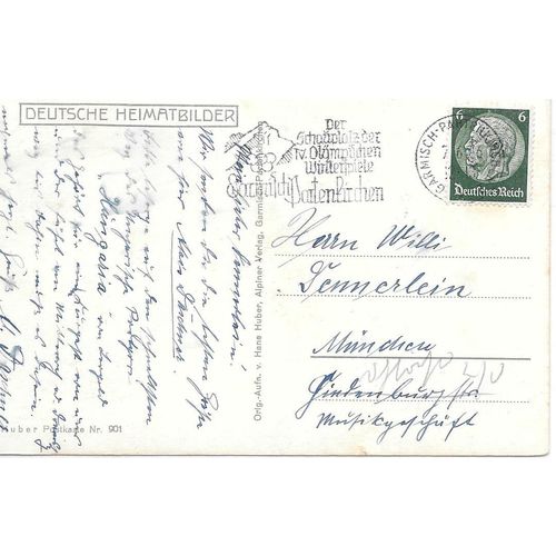 Germany Winter Olympic Slogan Cancel 1936 type 1 on postcard RP